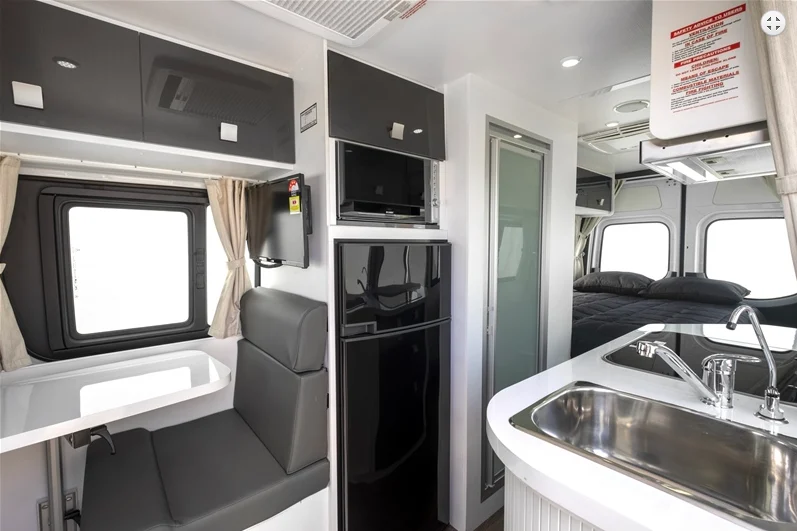 Interior view of the Winnebago Bondi 2S FB campervan.