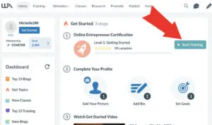 Screenshot of Wealthy Affiliate how to start a blog home page.