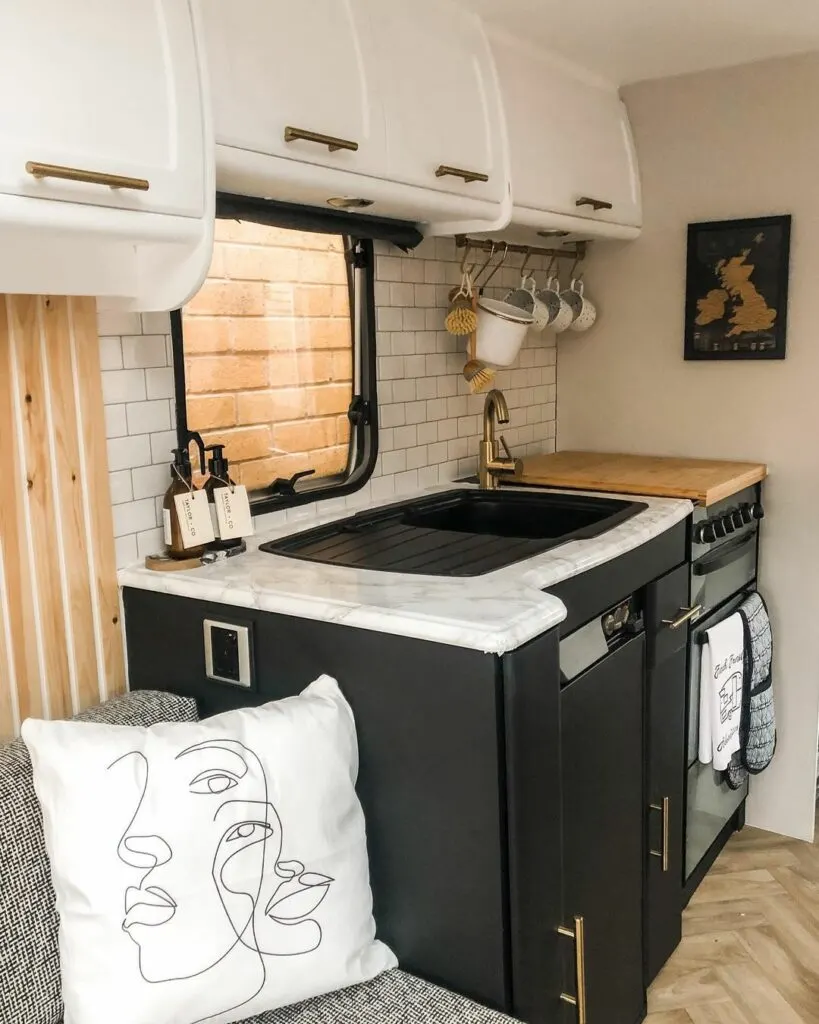 Caravan kitchen after renovation.