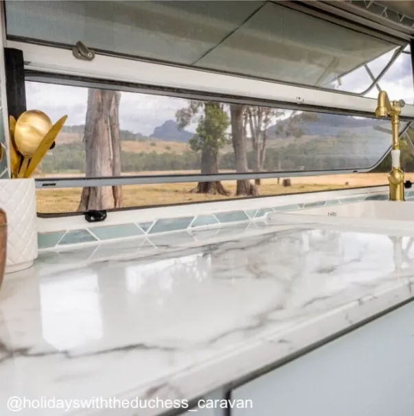 1974 Viscount Supreme caravan renovated with a bright and airy interior.