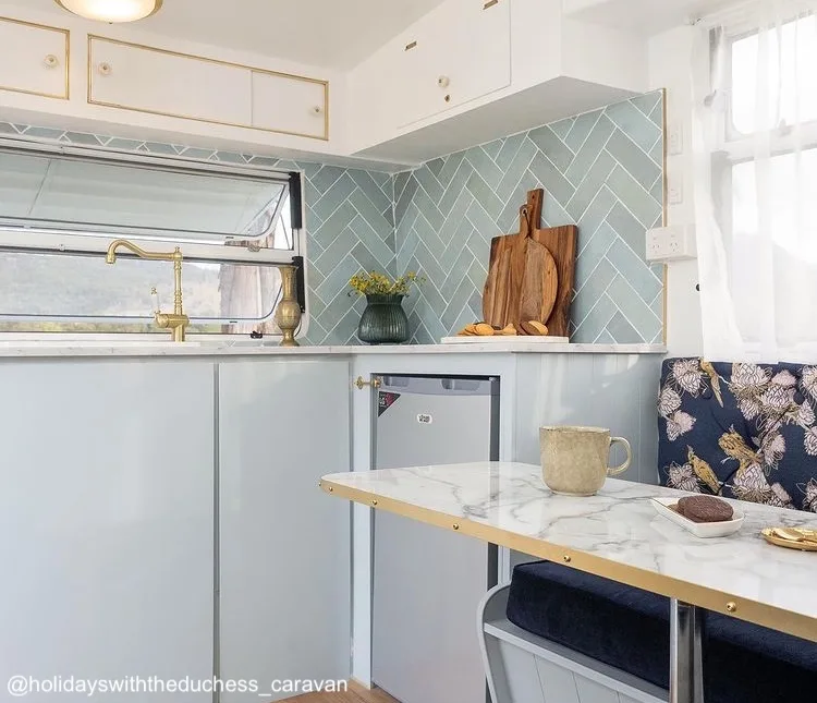 1974 Viscount Supreme caravan renovated with a bright and airy interior.