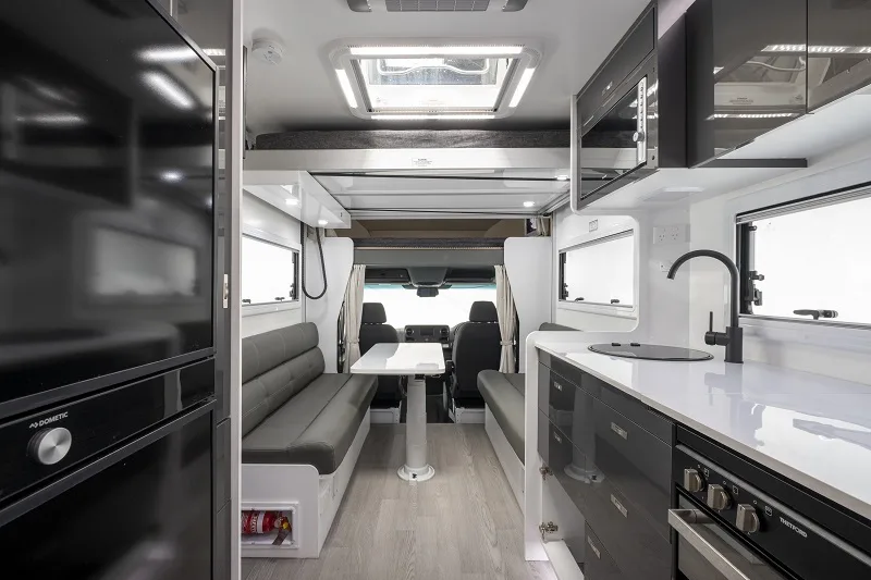 Spacious interior of the Winnebago Cottesloe motorhome.