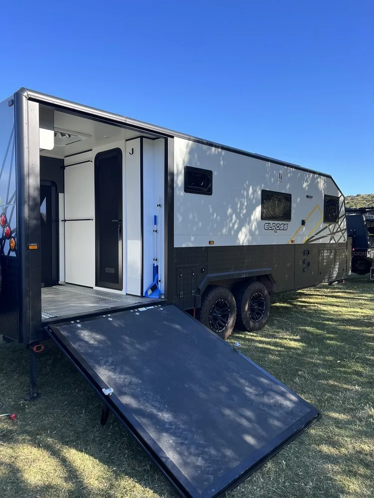 Exterior of the Elross ECX Octane toy hauler caravan.